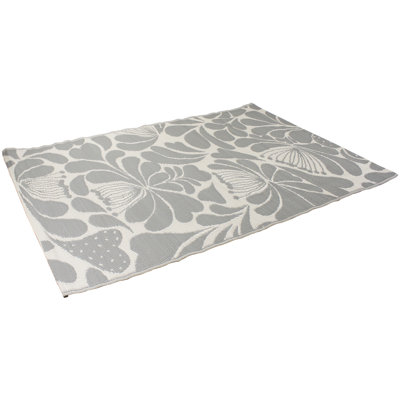 4' x 6' Gray and Off White Floral Rectangular Outdoor Area Rug