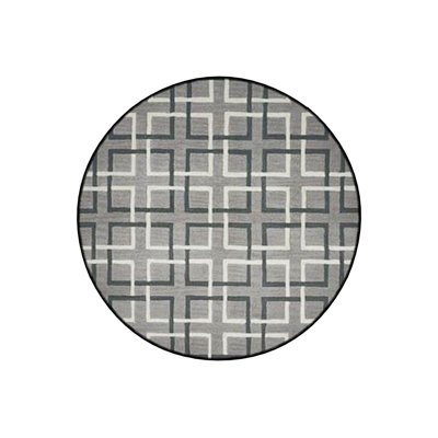 Round Gray Geometric Shapes Detailed Woven Base Modern Decorative Machine Washable Rug