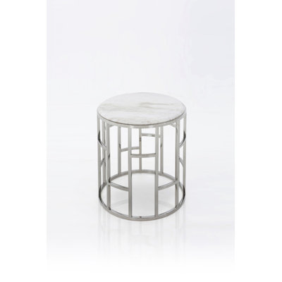 Stylish Silver And White Marble Round Geometric End or Side Table