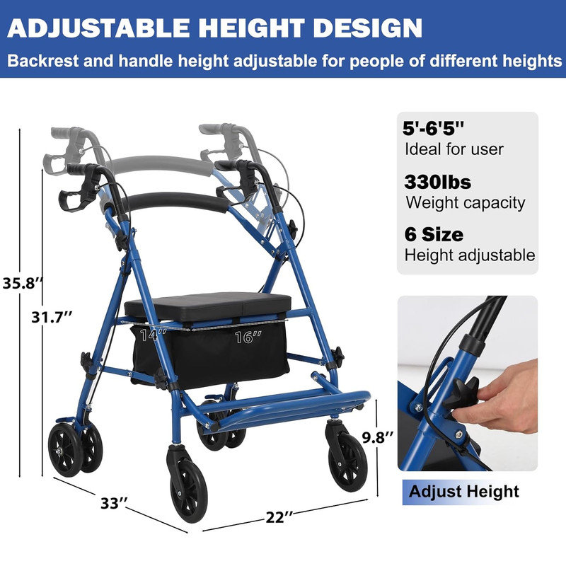 Adjustable Height Handlebar Transport Wheelchair with Folding Footrest