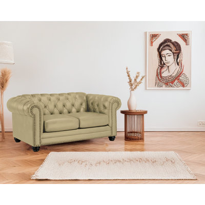 Ornellas 70" Leather Rolled Arm Chesterfield Loveseat