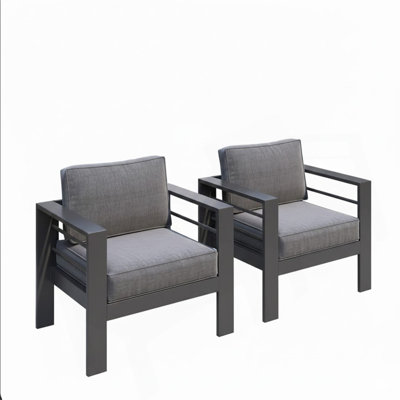 2-Pack 28" All-Weather Aluminum Patio Armchairs with Thick Dark Gray Cushions & Gray Frame