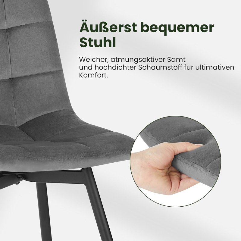 47cm H Velvet Upholstered Side Chair, Grey