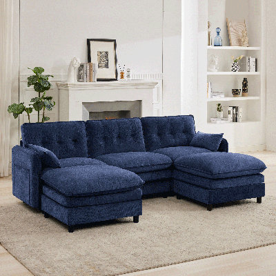 Chenille Fabric U-Shaped Modular Sofa 3-Person Sofa Whit Ottoman by Ebern Designs
