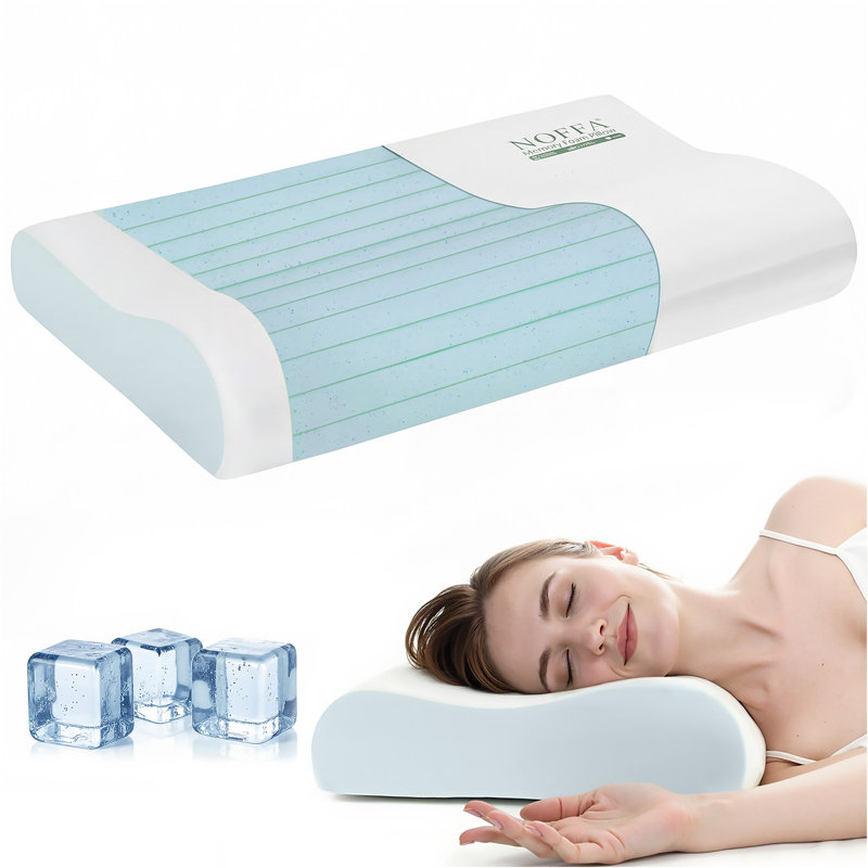 Standard Size Cooling Memory Foam Pillow with Removable Cooling Cover, Ergonomic High-Low Design for Neck Support