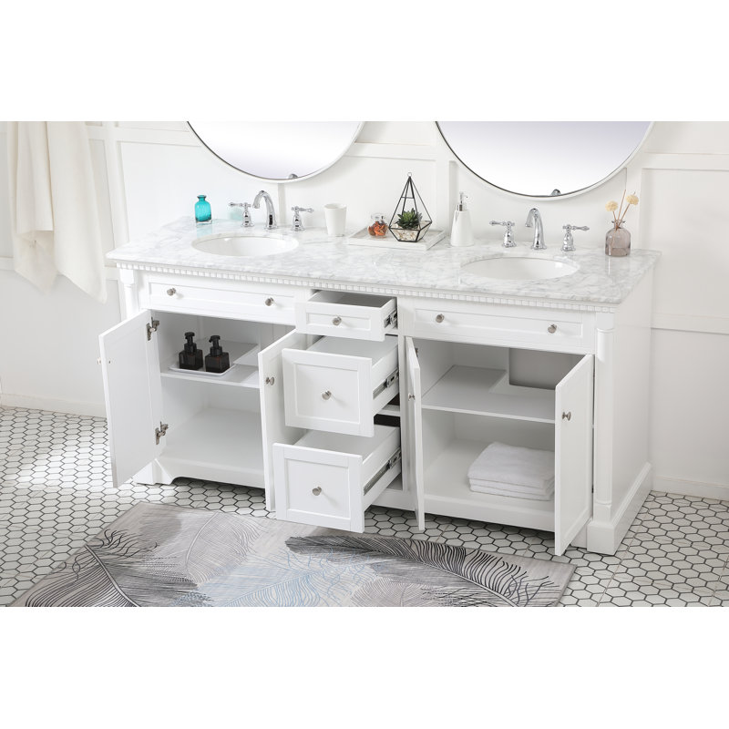 72'' Double Bathroom Vanity with Marble Top, White