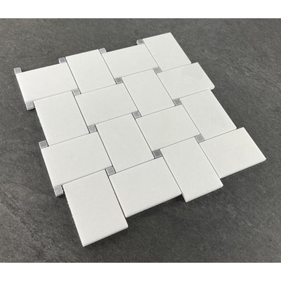 Thassos White with Gray dot Large Basketweave Mosaic Wall & Floor Tile
