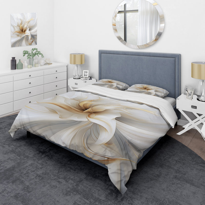 Fractal Flower Tender White Sens sensibilité II - Ensemble de housse de couette abstrait - Polyester microfibre