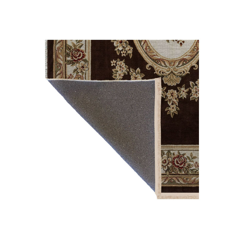 Tapis décoratif lavable à la machine à motif floral beige