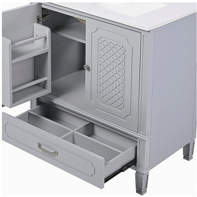 30" Bathroom Vanity with Sink Vintage Style, Multi-functional Storage Space, Door Shelf, Soft-closing Door, Grey