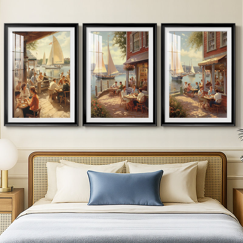 NAUTICAL Series DCXIX - Impression sur mesure avec cadre de qualité supérieure matte - 3 pièces, Noir, H 21 po x l 30 po