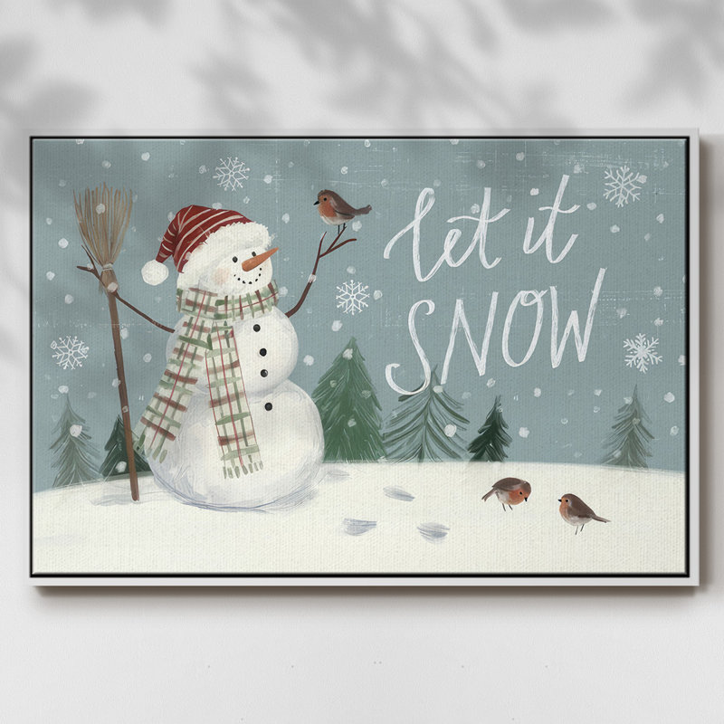 Jolly Snowman Collection, reproduction d'art sur toile encadrée, H 17 po x l 25 po x P 1,5 po, Blanc