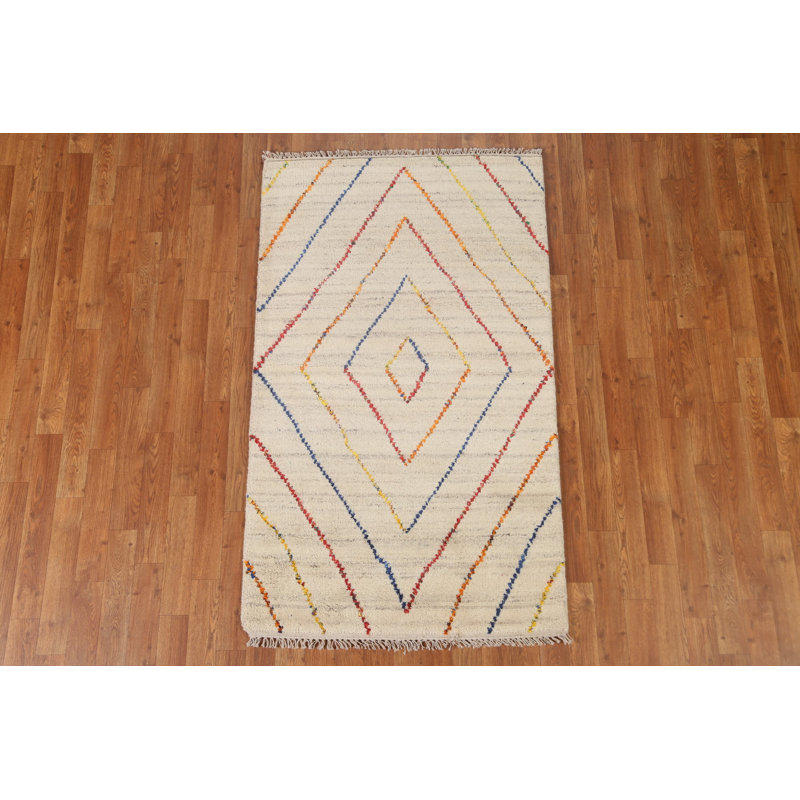 Tapis oriental géométrique en laine marocain noué à la main 3 x 5