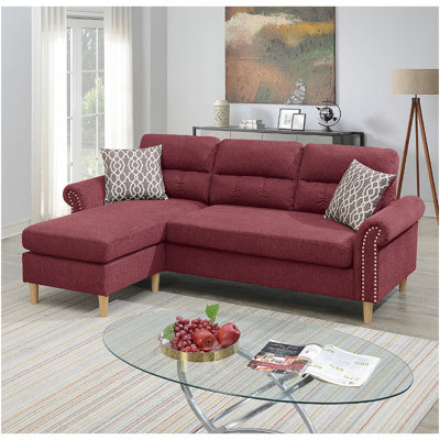 Velvet Reversible Sectional Sofa In Paprika Red