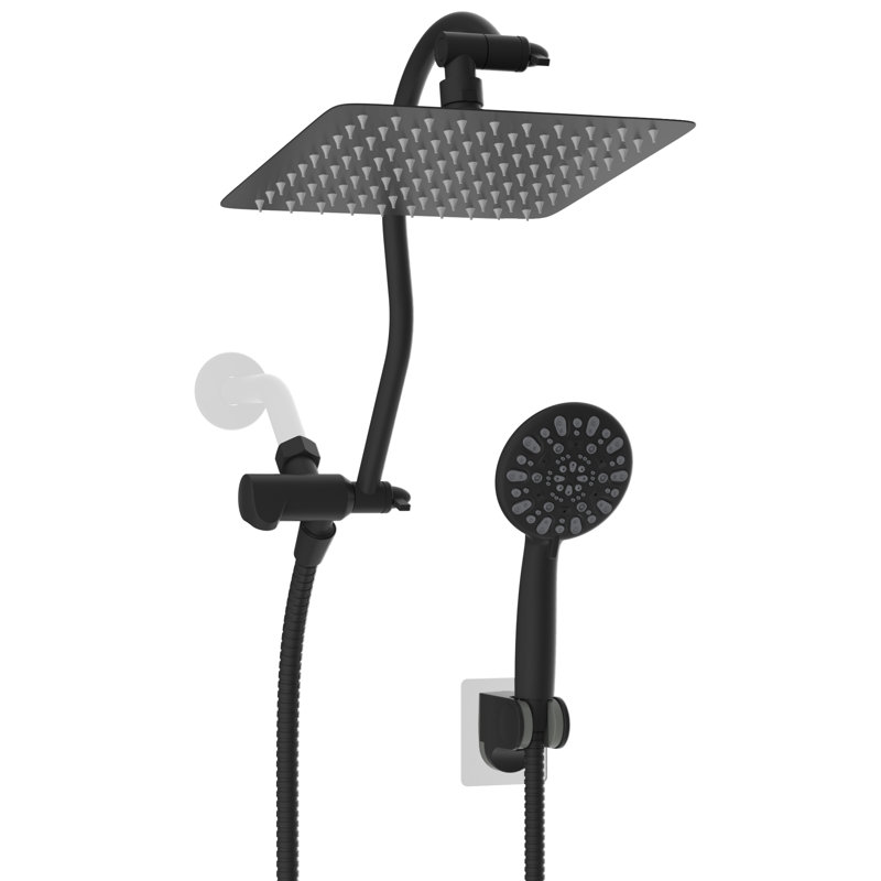Matte Black 12'' High Pressure Rainfall Shower Head Combo