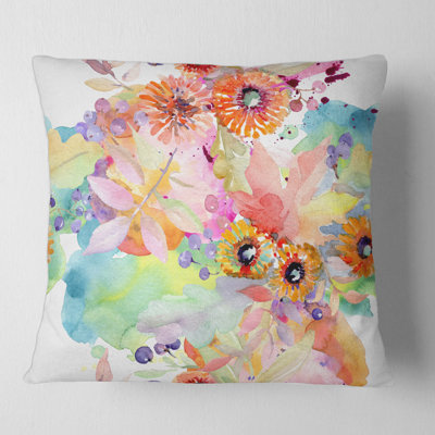 Housse et insert de coussin carré Vibrant Wild Leaves and Wildflowers I