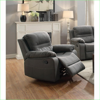 Glider Rocker Recliner, Slate Blue Breathable Leatherette | Contemporary | Metal &amp; Wood