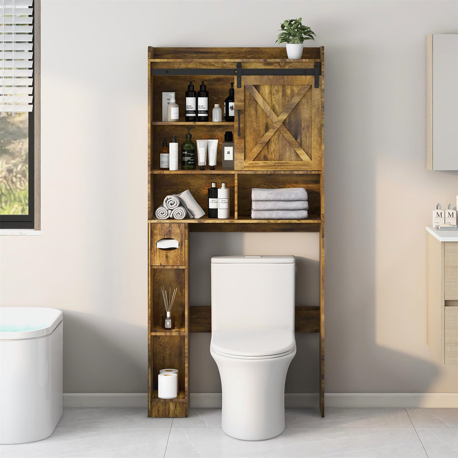 Gracie Oaks Over-The-Toilet Bathroom Storage Cabinet, Farmhouse Style ...
