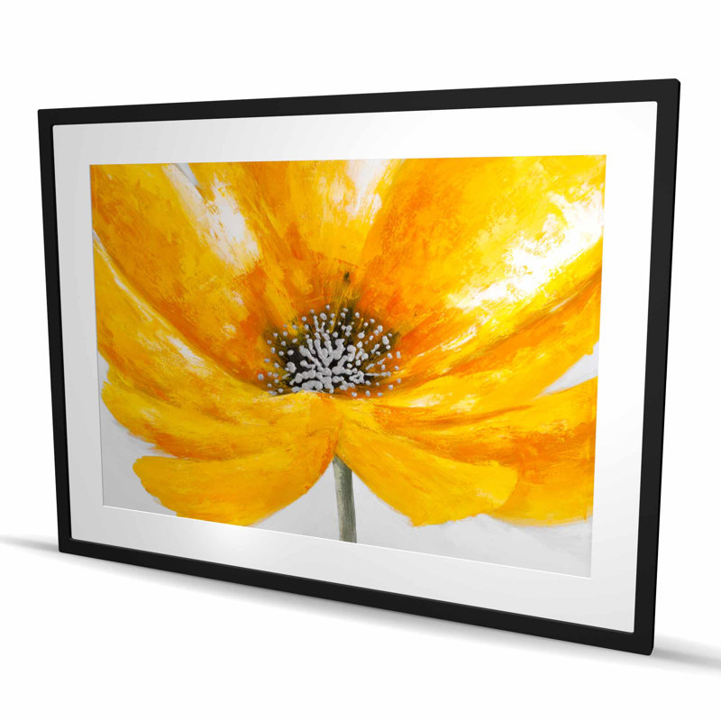 Grande fleur jaune - reproduction contemporaine mate encadrée grise, Noir, H 36 po x l 48 po