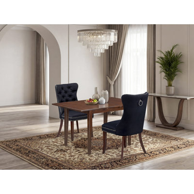 3 Piece Kitchen Set Consists of a Rectangle Dining Table with Removable leaf and 2 Upholstered Chairs, Mahogany