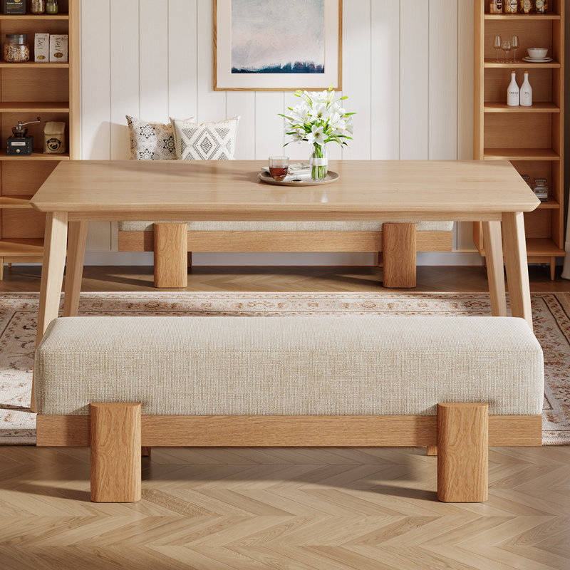 Linen Blend Upholstered Bench, Beige