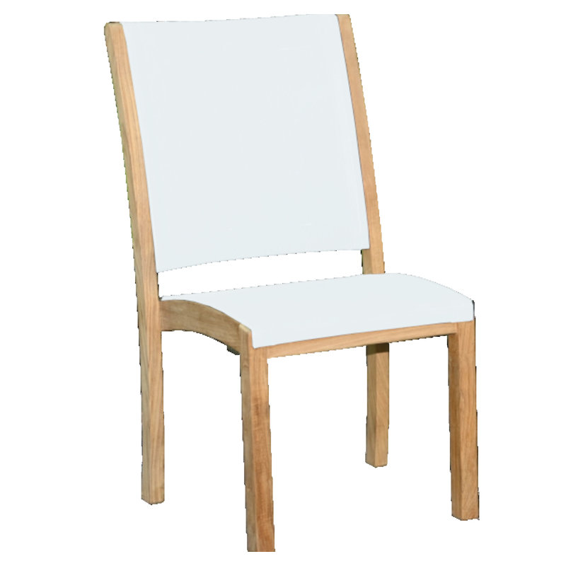 Riviera Teak Outdoor Sling Stacking Dining Chair, White