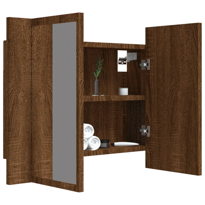 Alphee 60mm W 45mm H Recessed Frameless Medicine Cabinet Mirror 1 Fixed, Brown Oak