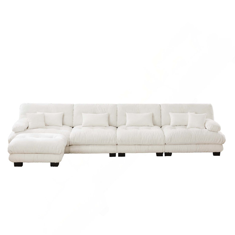 Canapé modulaire 4 places à assise profonde avec 1 repose-pieds convertible pour salon, appartement, studio et bureau, White