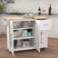 Îlot de cuisine avec support à épices, porte-serviettes et plateau de table en bois massif extensible - blanc