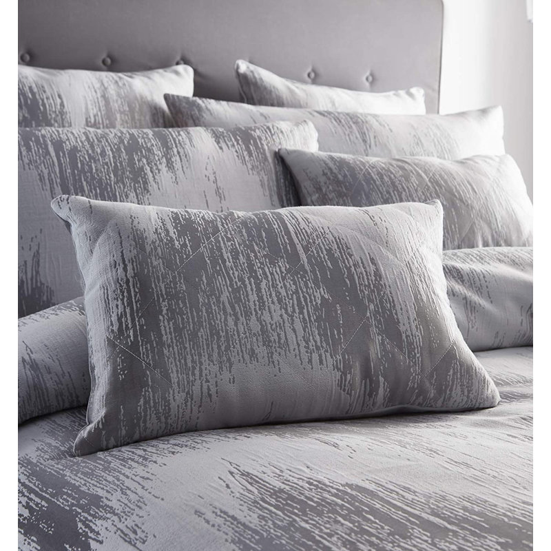 Brianah Metallic Chevron Reversible Duvet Cover Set, Silver, Super King Duvet Cover + 2 Standard Pillowcases