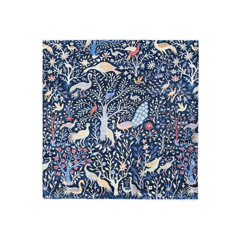 Tapis oriental noué à la main 8 pi x 8 pi bleu Peshawar CC15841CA44A427AA7F16716C1BE90D1