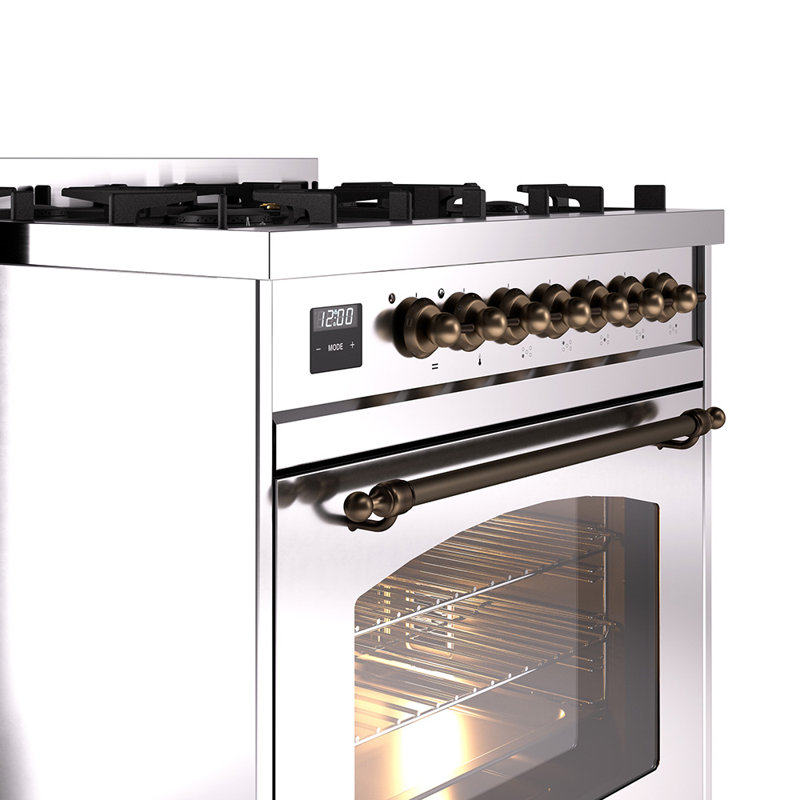 ILVE Nostalgie II 30 in Dual Fuel Range, Natural Gas, Stainless Steel/Bronze