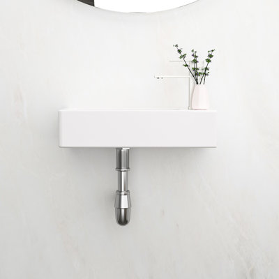 Lavabo de salle de bain en céramique 14,96 x 7,07 po - fixation murale, blanc, teinté, rectangulaire, trou de robinet monté L 14,96 po x l 7,07 po x H 3,58 po