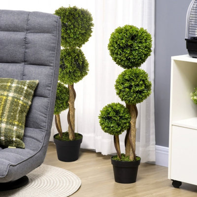 Set of Two 90cm Light Green Artificial Boxwood Ball Topiary Trees, Potted Fake Plants for Home Indoor Outdoor Decor
