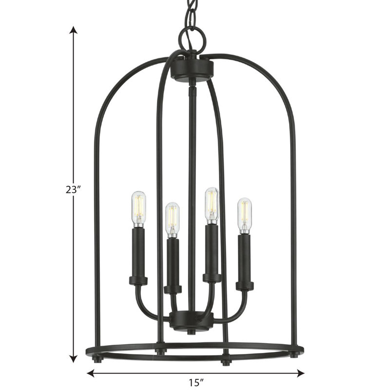 Luminaire suspendu de style lanterne à 4 lumières, Noir mat