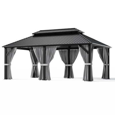 VIWAT Outdoor Hardtop Gazebo with Galvanized Steel Roof, Aluminum Frame, Curtains & Netting