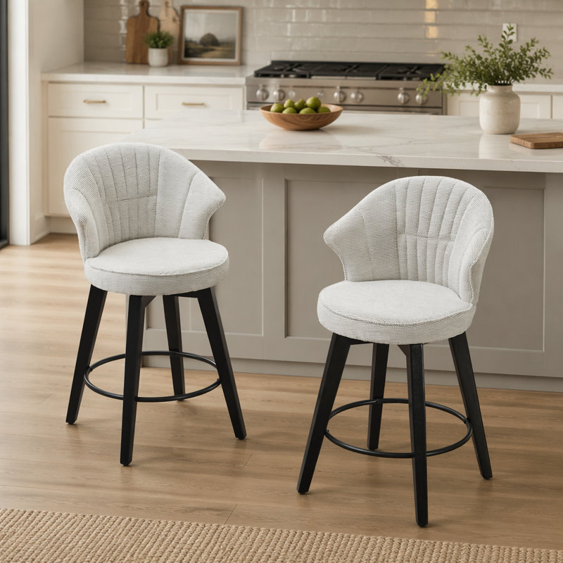 Tabourets de bar pivotants à oreilles (ensemble de 2), hauteur de comptoir réglable de 25 po, revêtement en chenille avec pieds en bois massif, pieds de nivellement pour îlot de cuisine, pub ou salle à manger (blanc) | Idée cadeau