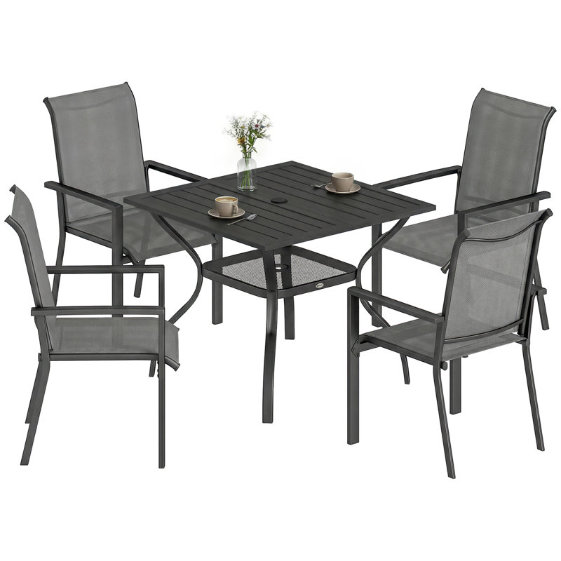 4 - Person Patio Dining Set with Square Table, Grey/Black