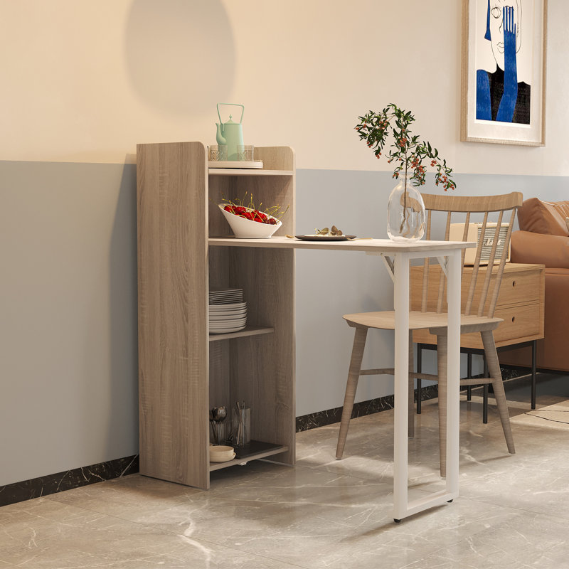 Armoire de rangement 2 en 1 et table de salle à manger à 4 niveaux avec tablette à abattant