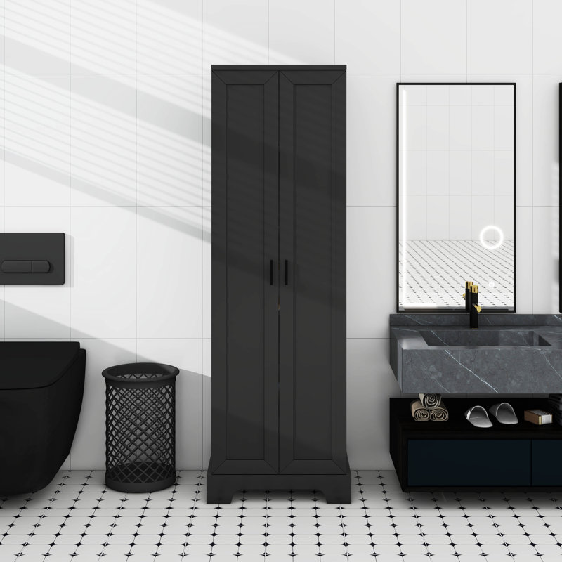 Storage Cabinet With Two Doors For Bathroom, Office, Adjustable Shelf, Black