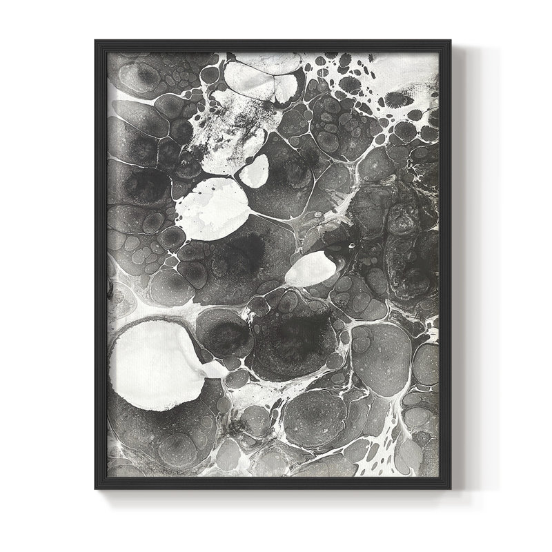 Marbling IV Framed Print - Solid Wood, 15" H x 9" W, Black