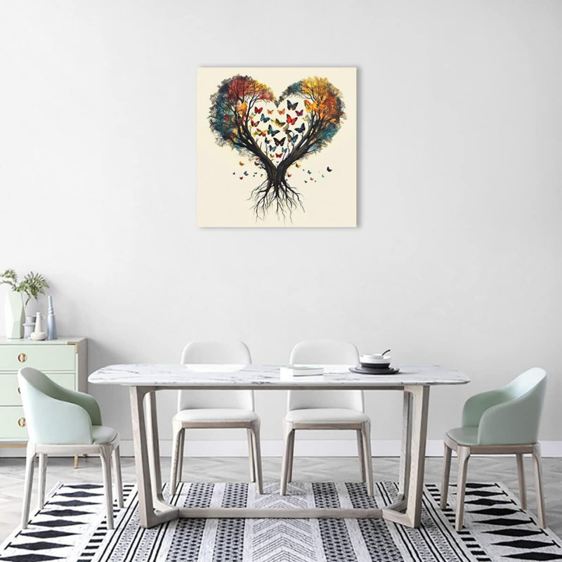 Beautiful Butterfly Heart Tree Unframed Canvas Wall Art 16" X 16"
