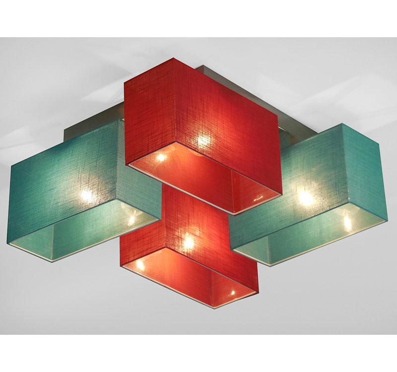 Seaton Semi Flush Mount, Burgundy/Turquoise transparent, Matt brushed nickel