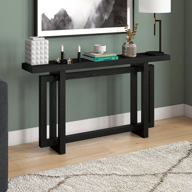 Ademide 111.7cm Console Table, 75cm H x 139.7cm W x 25.4cm D, Black Grain