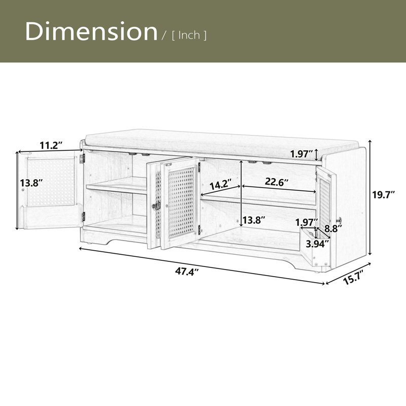 Banc de rangement Rustic, Blanc