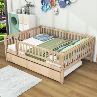 Havva Wood Daybed with Twin Size Trundle and Fence Guardrails