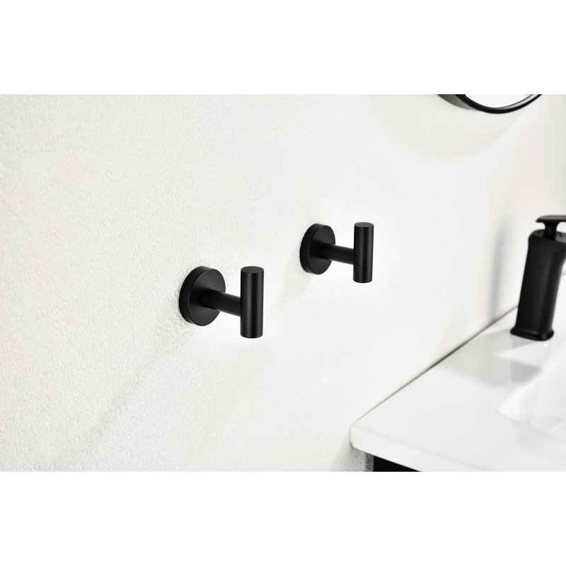 Crochet à peignoir mural No Drill, acier inoxydable 304 noir mat 6, douche à crochet, à égratignures, corrosion pour salle de bain noire, égratignure,