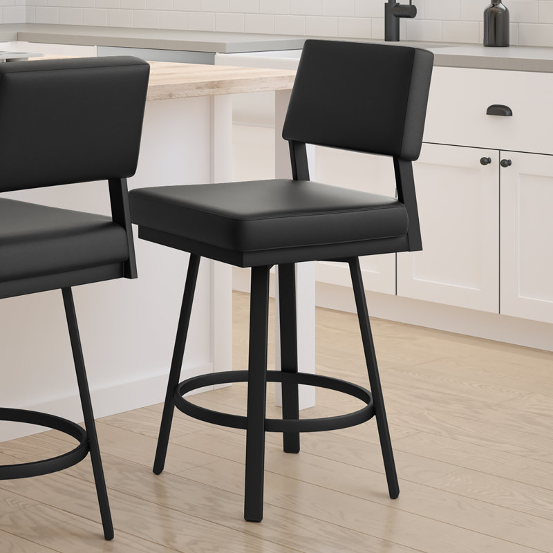 Amori Swivel Counter & Bar Stool, Bar Stool (30.13" Seat Height), Black, Black