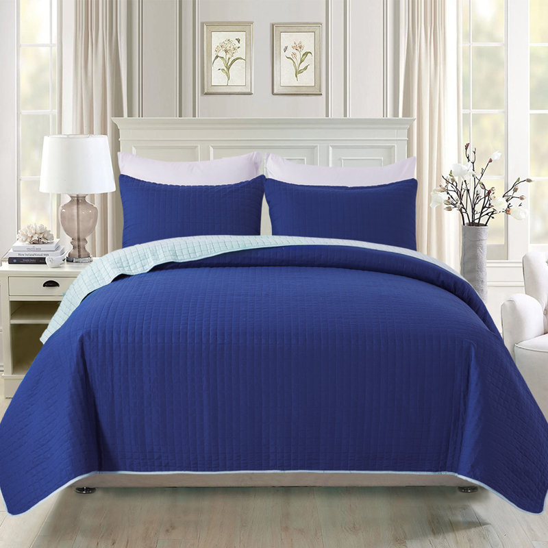 Ensemble de courtepointe réversible en microfibre 3 pièces A-QSM072020001, Courtepointe très grand + 2 très grandes taies d