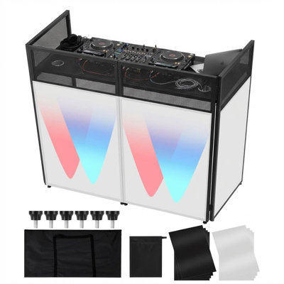 Cabine portative de façade pour portable, L 50 po x H 48 po x l 21 po, support de table pour le bureau avec bordure blanche et noire, station de table pliable avec pieds réglables pour la fête, structure en métal noir